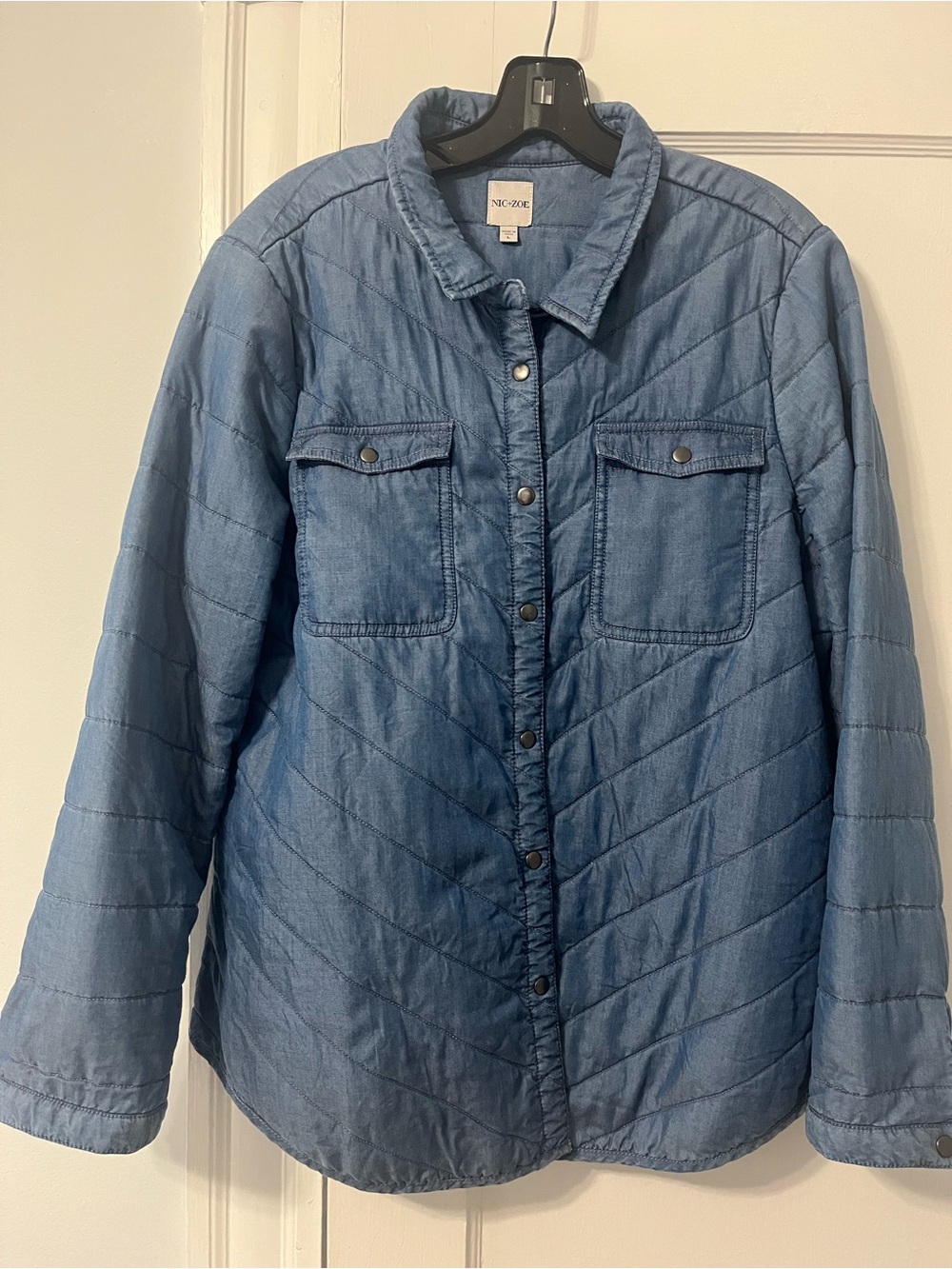 NIC+ZOE Quilted Denim-Blue Snap Front Jacket